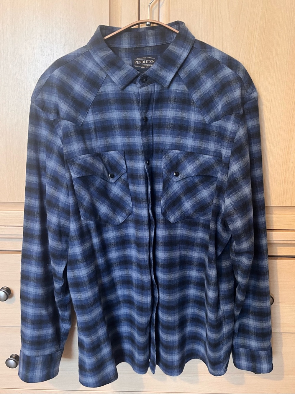 Pendleton Navy and Black Plaid Flannel Shirt, XL